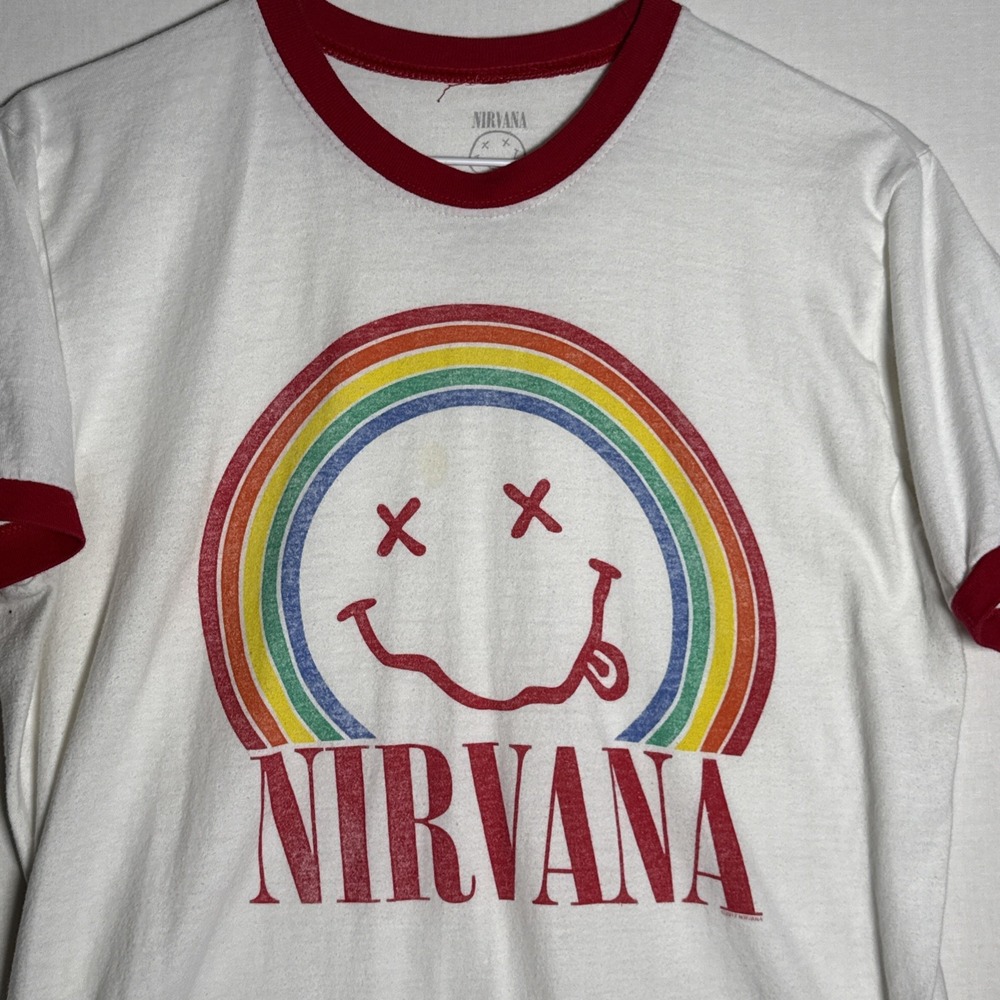 Nirvana Ringer Graphic Tee Y2K Spencer's Gifts Tshirt 100% Cotton
